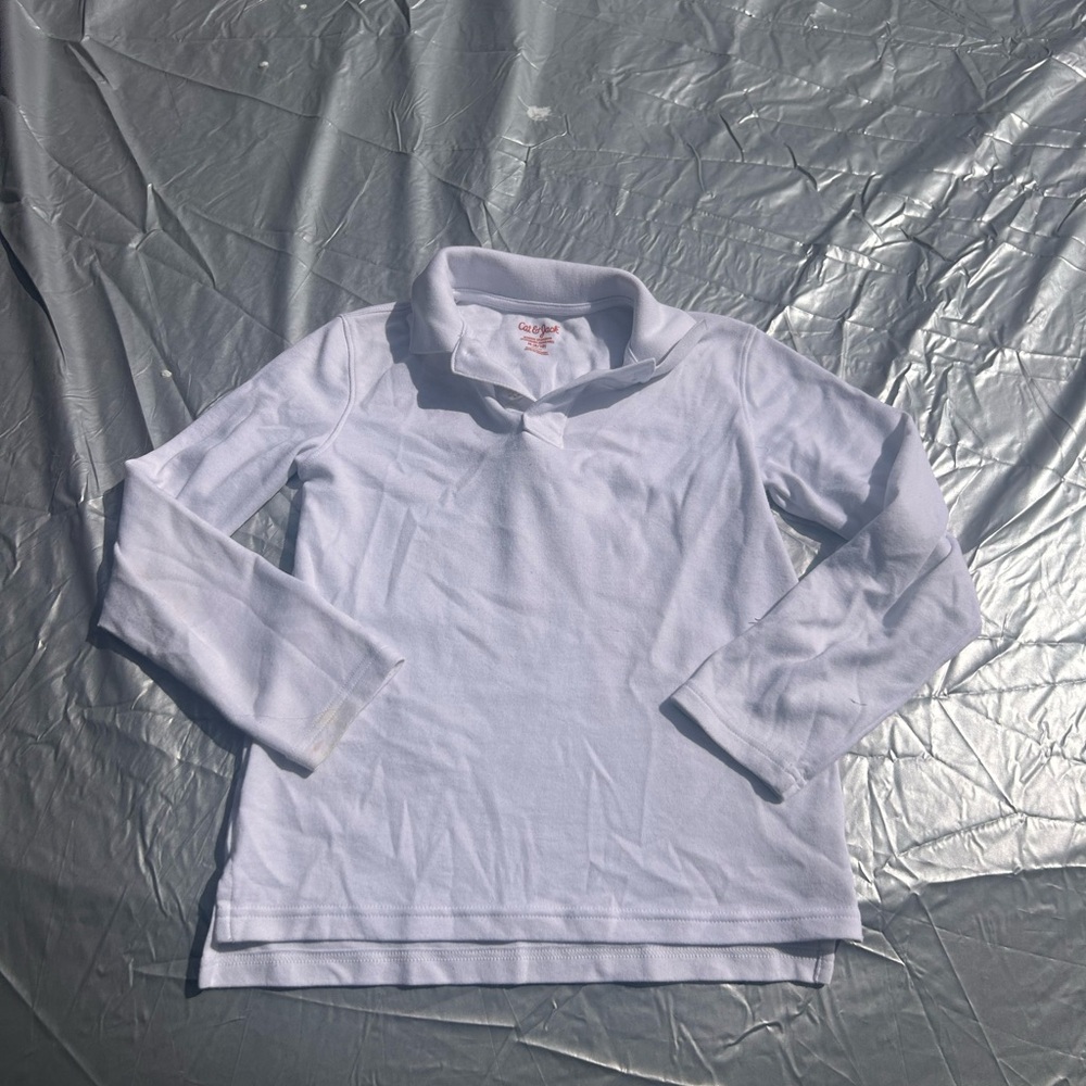 Cat & Jack White Long Sleeve Polo Shirt Unisex Size M (8/10) School Uniform